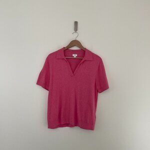 J Crew Cotton Blend Short Sleeve Polo Sweater Heather Pink Rose Size Large